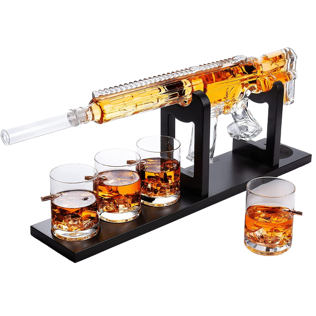 AR15 Whiskey Gun Decanter Set 1000 ml & 4 12oz Bullet Glasses-0