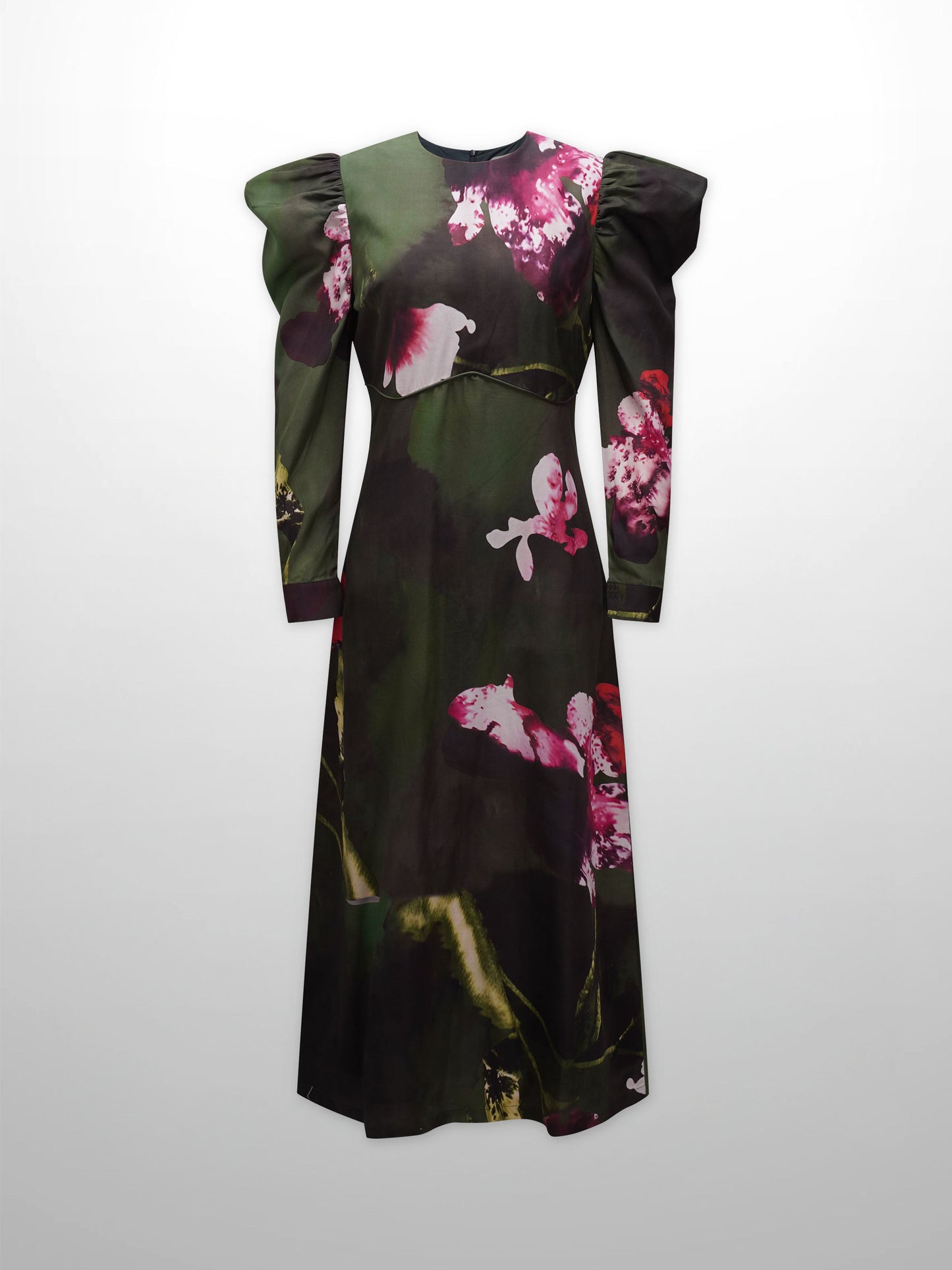 Empire Waist Puff Sleeve Dress-Green Forest-1