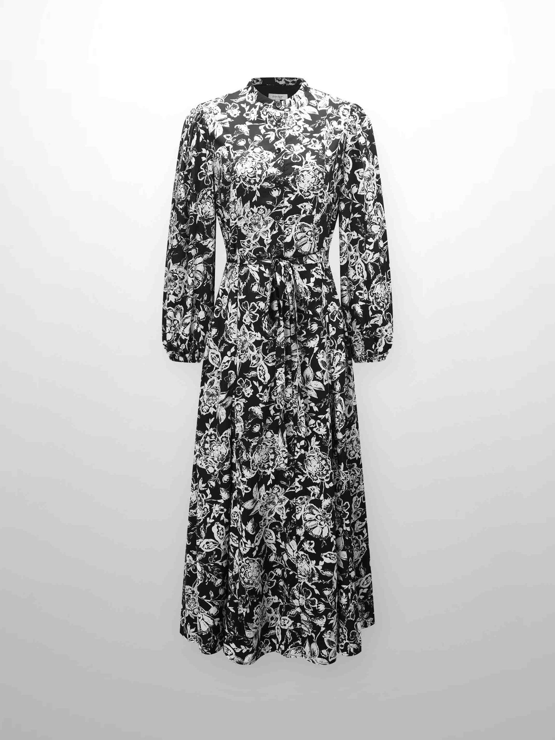 Princess Style Shirtdress-Black/White Floral-0