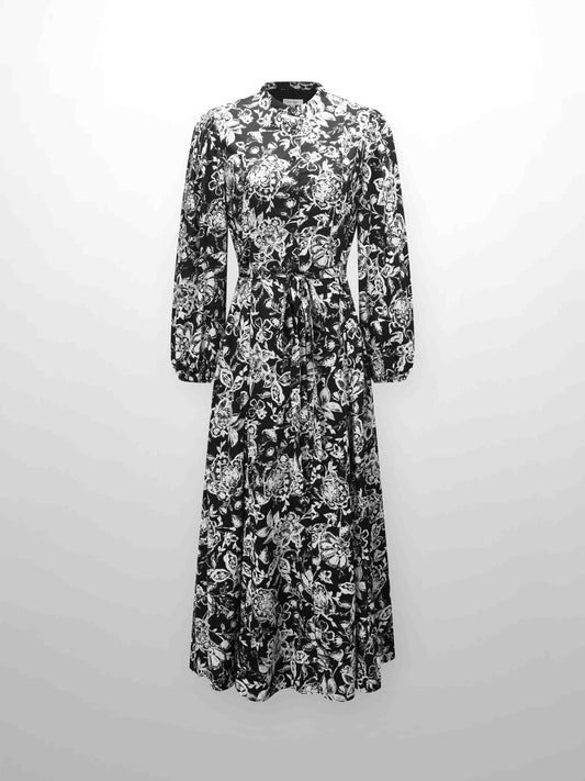 Princess Style Shirtdress-Black/White Floral-0