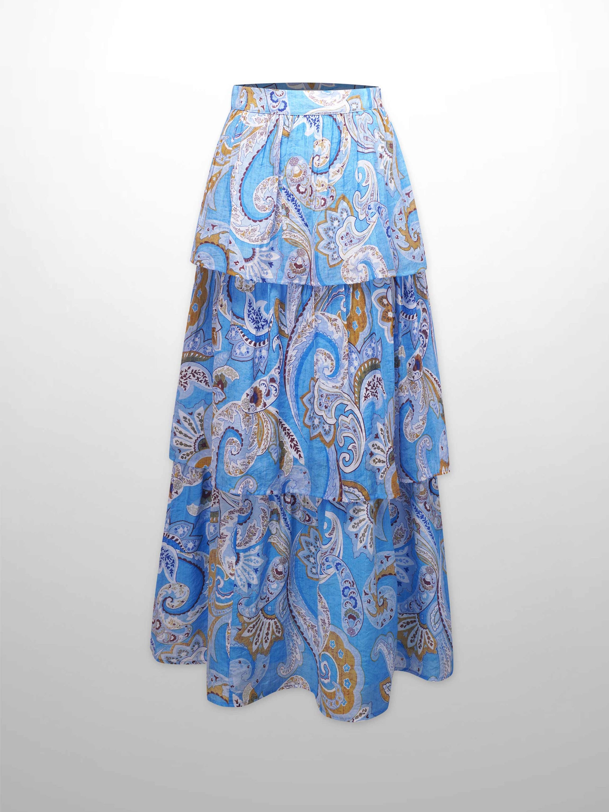 Layered Skirt-Light Blue Paisley-0