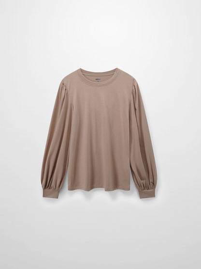 Bubble Sleeve T-Shirt-Taupe-2