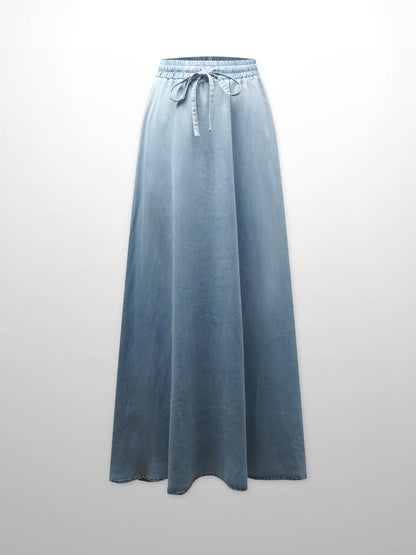 Drawstring Circle Skirt-Light Blue Denim-1
