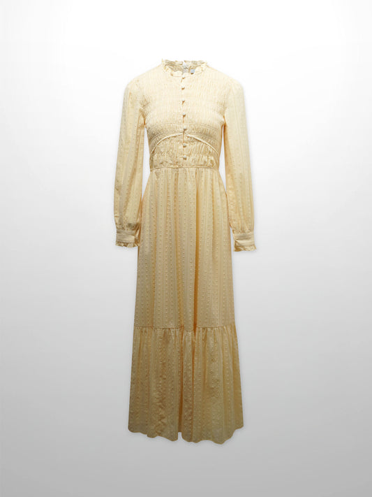 Swiss Dot Ruched Top Dress-Cream-0