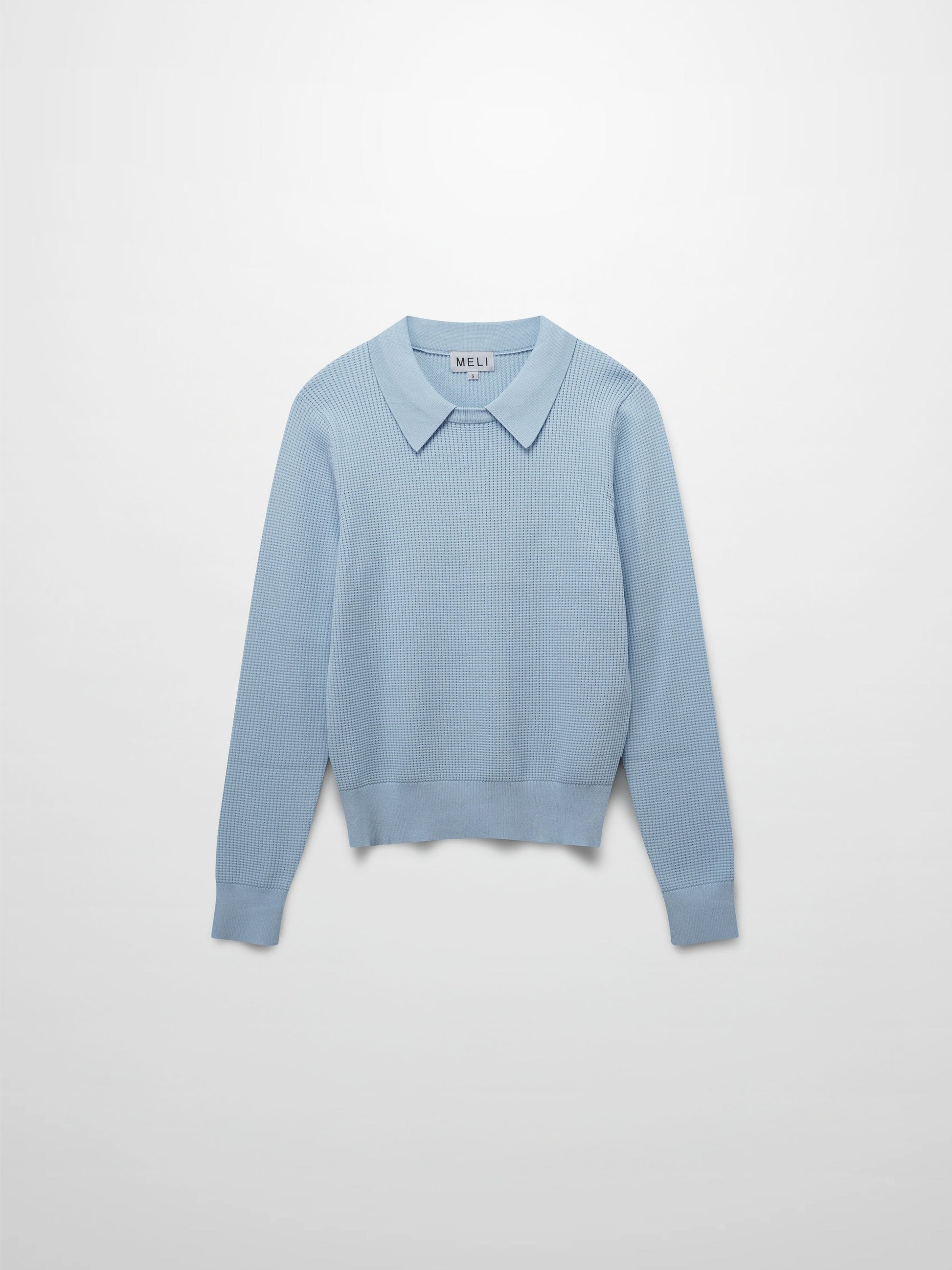 Waffle Collared Sweater-Light Blue-0