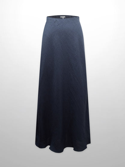 Linen Slip Skirt-Navy-0