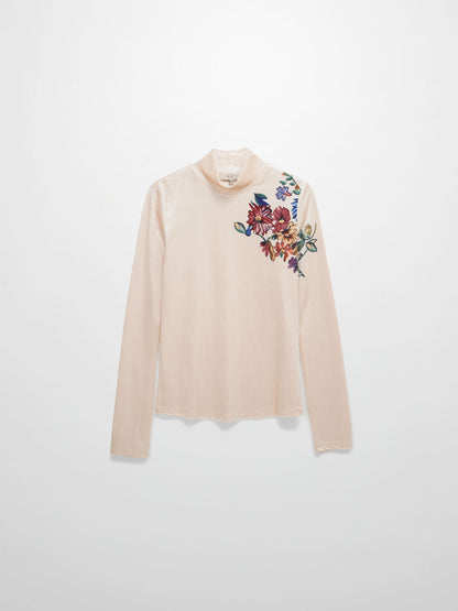 Flower Printed Velour Turtleneck-Cream-1