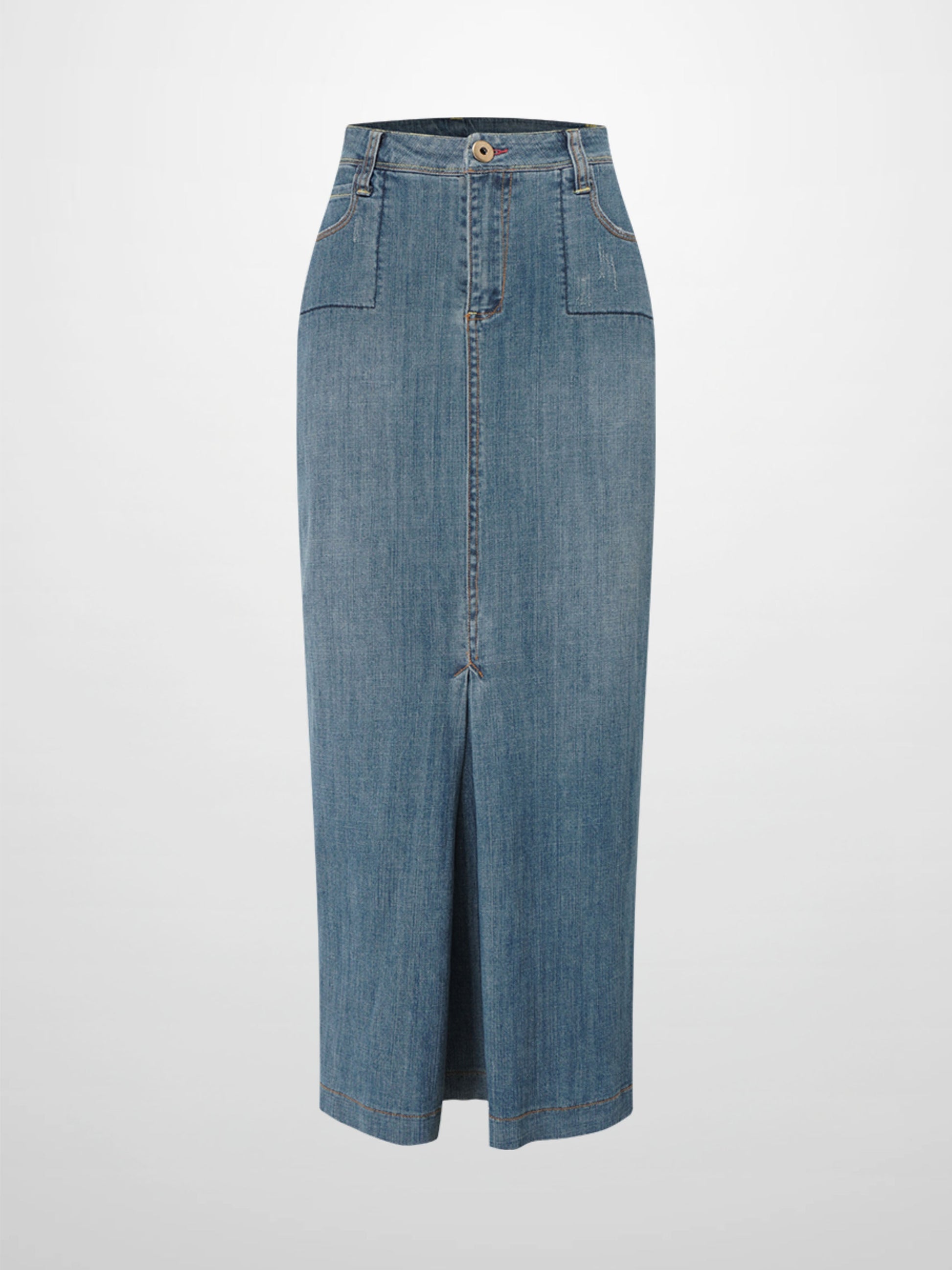 Front Kick Pleat Denim Skirt-Blue-1