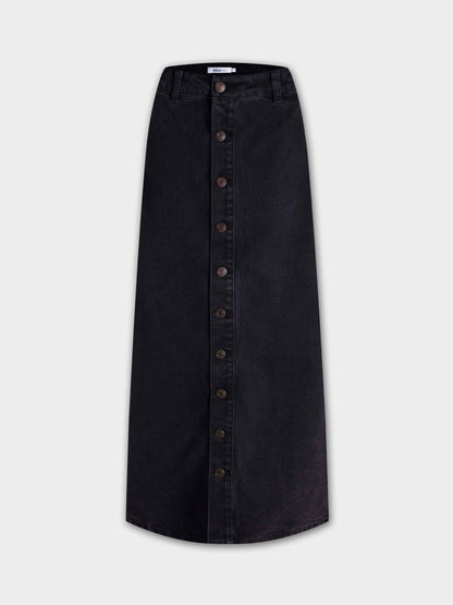 Button Down Straight Denim Skirt-0