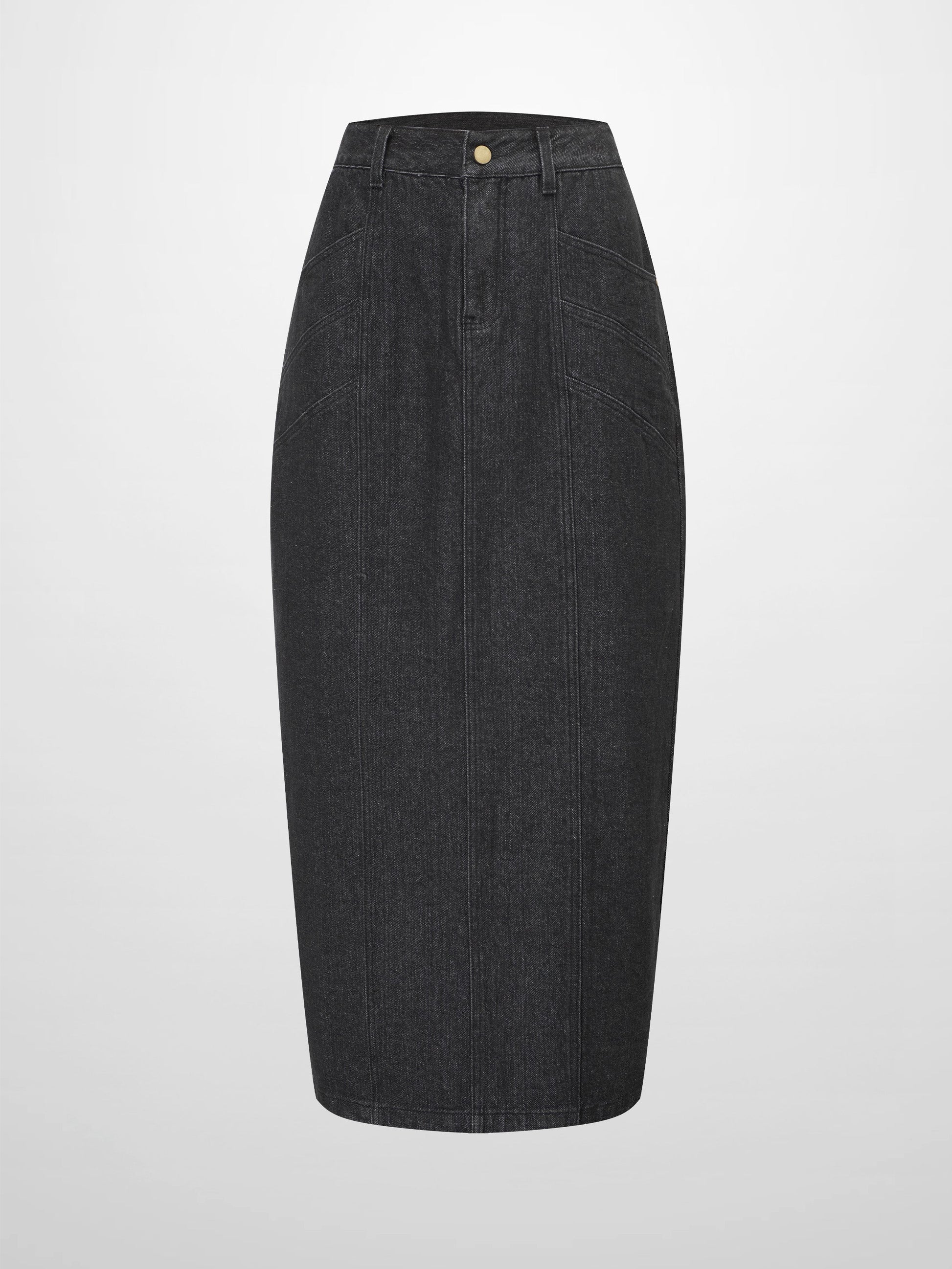 Front Seam Detail Denim Skirt-Black Wash-0