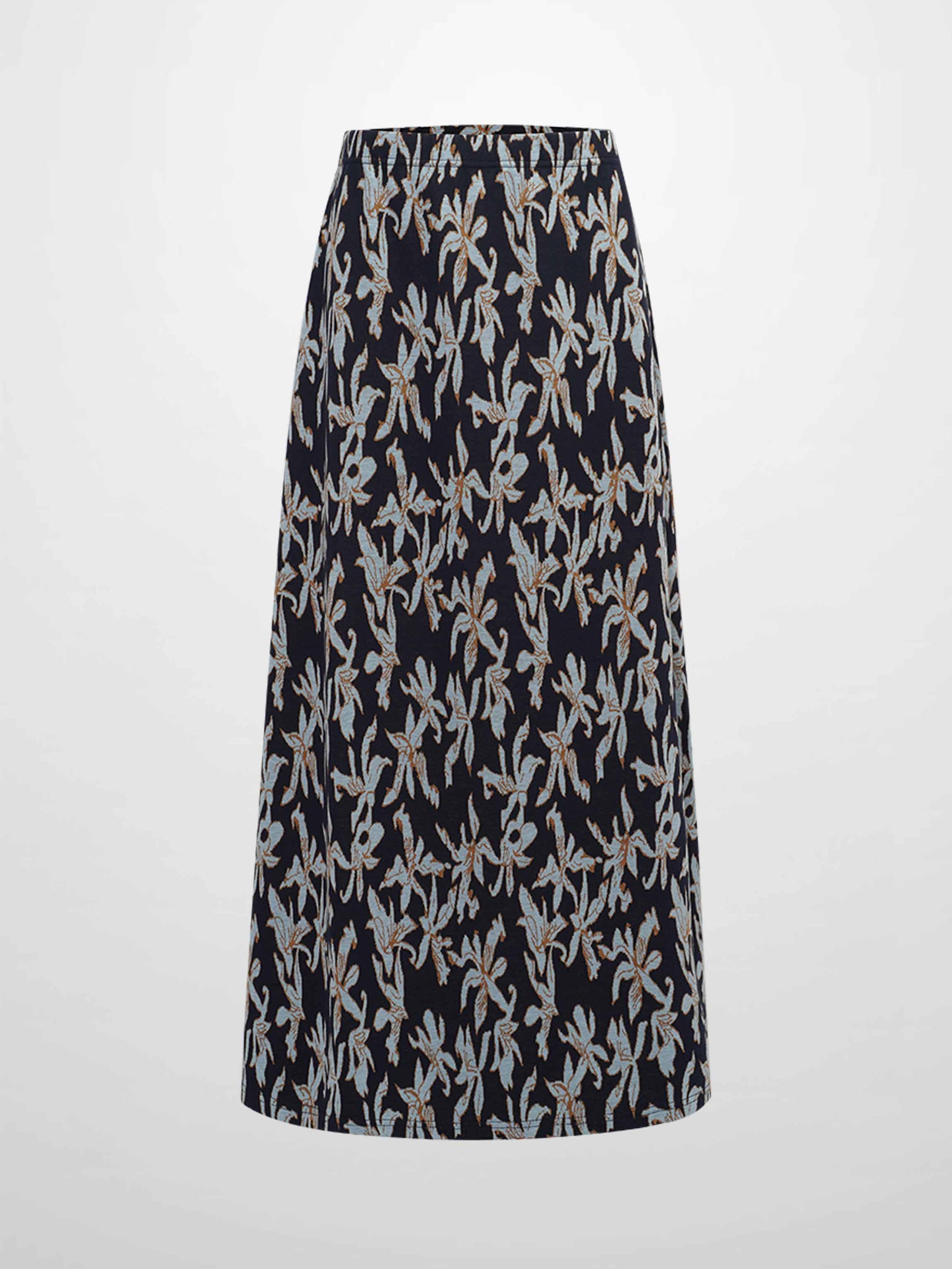 Elastic Waist Maxi Skirt-Blue Floral-1