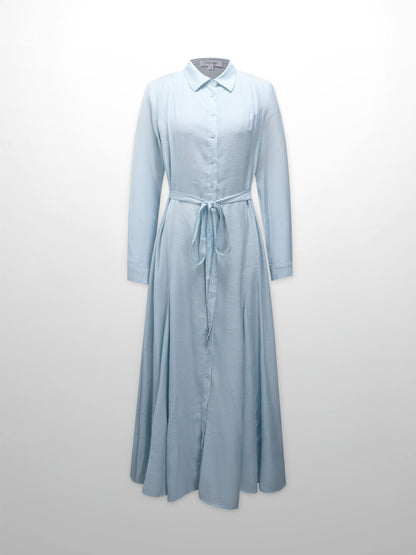 Collared A-Line Shirtdress-Soft Pleat Light Blue-1
