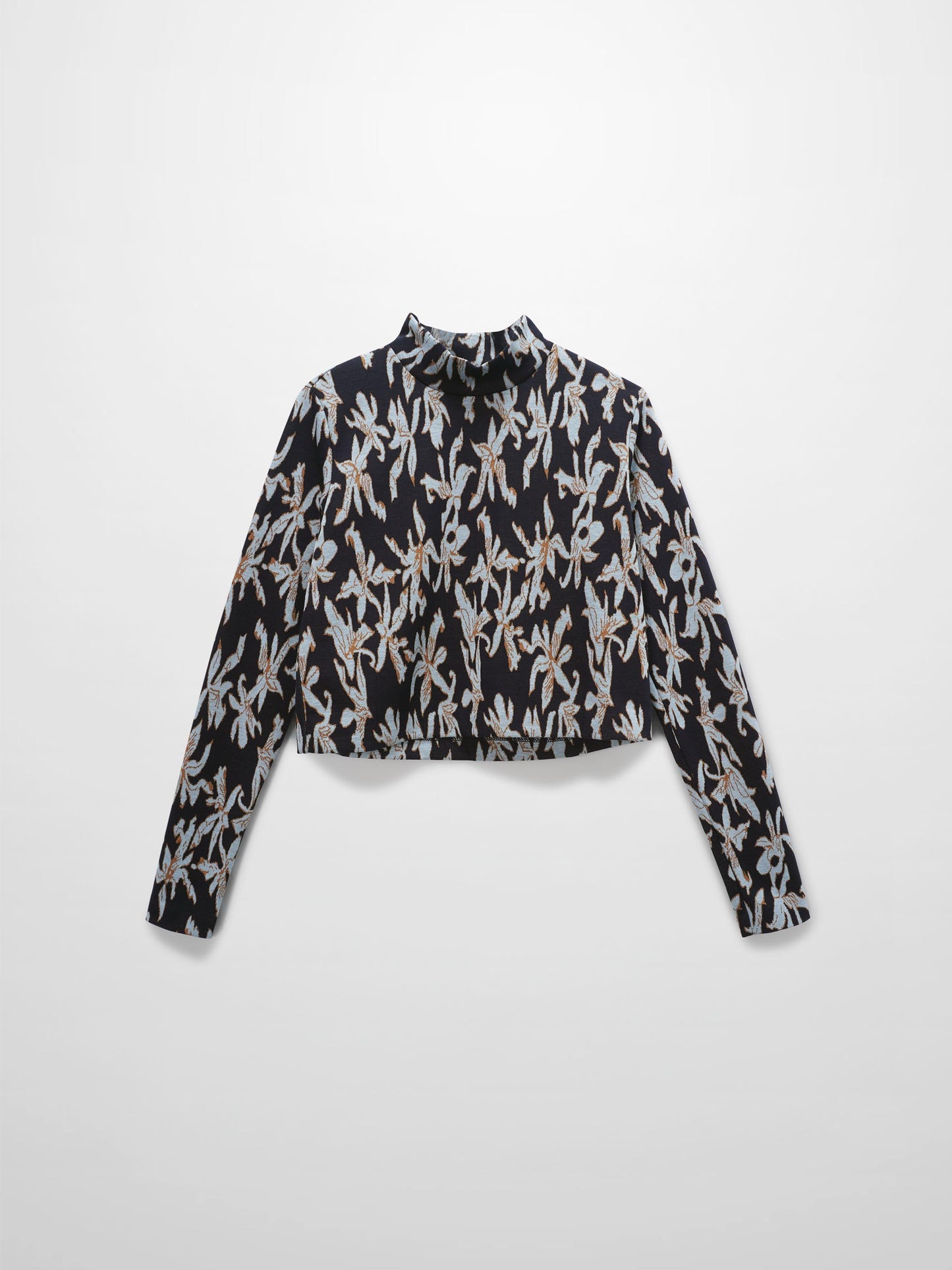 Boxy Mock Neck Top-Blue Floral-1