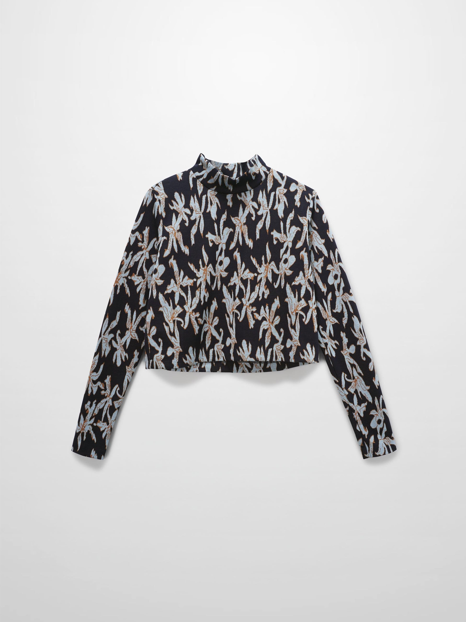 Boxy Mock Neck Top-Blue Floral-1