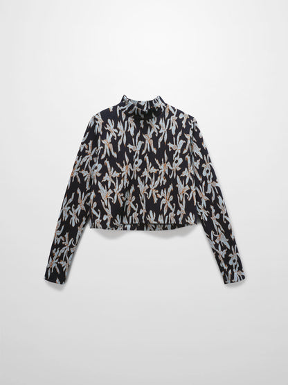 Boxy Mock Neck Top-Blue Floral-1