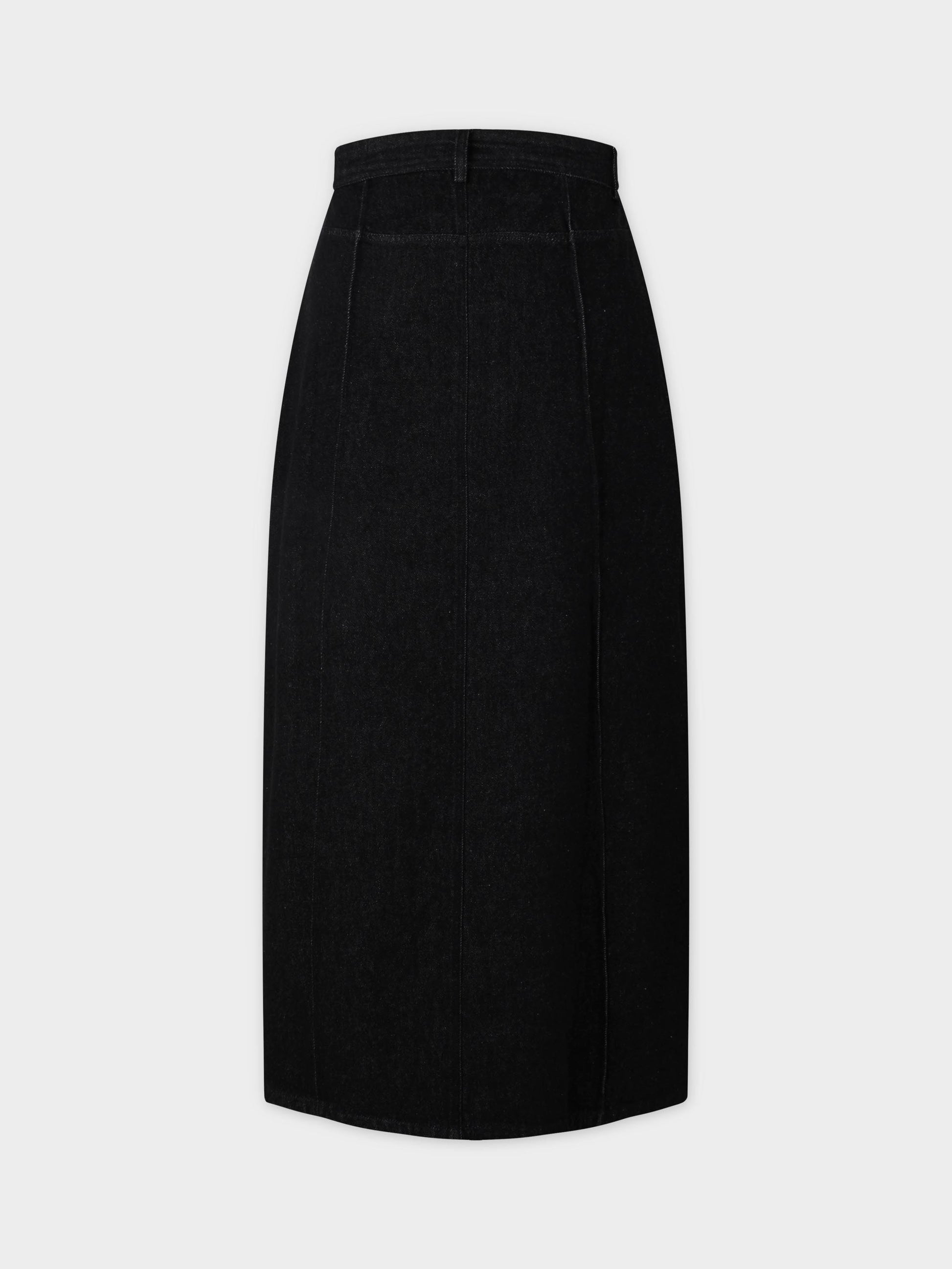 Denim Seamed Skirt-Deep Black-1