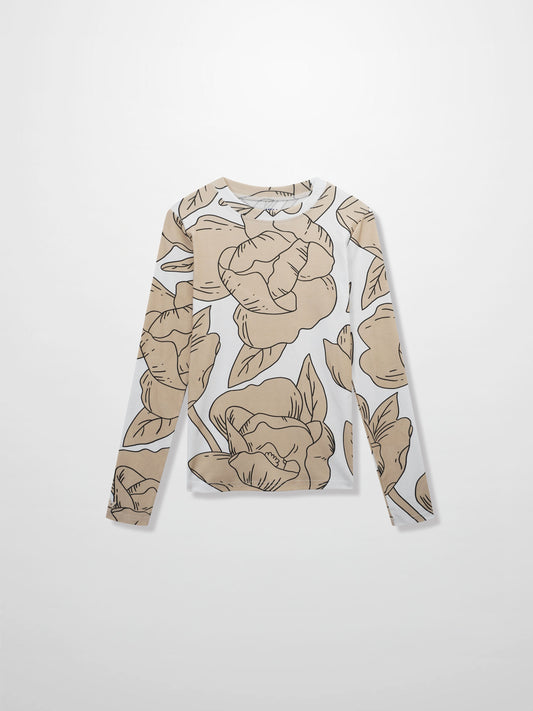 Basic Printed T-shirt-Oversized Tan Floral-0