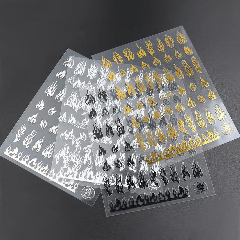 3D Flame Nail Stickers Fire Design Manicure Decals Self Adhesive Nail Art Sheet-2