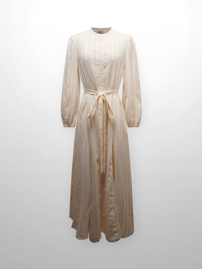 A Line Shirtdress-Fringe Stripe Ivory-0