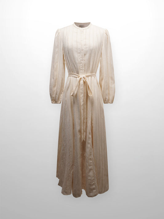 A Line Shirtdress-Fringe Stripe Ivory-0