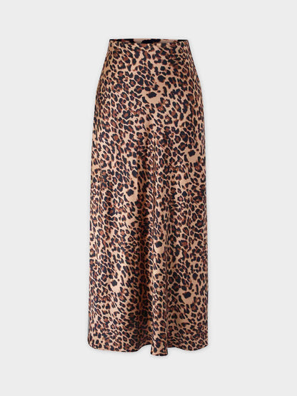 Printed Satin Slip Skirt-Brown Leopard-1