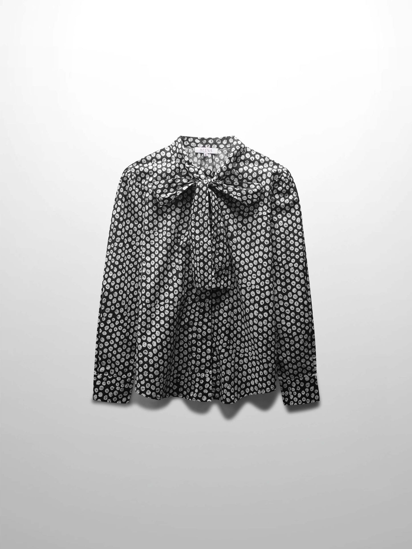 Cotton Bow Blouse-Black and White-1