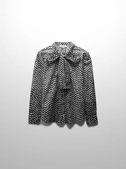 Cotton Bow Blouse-Black and White-1
