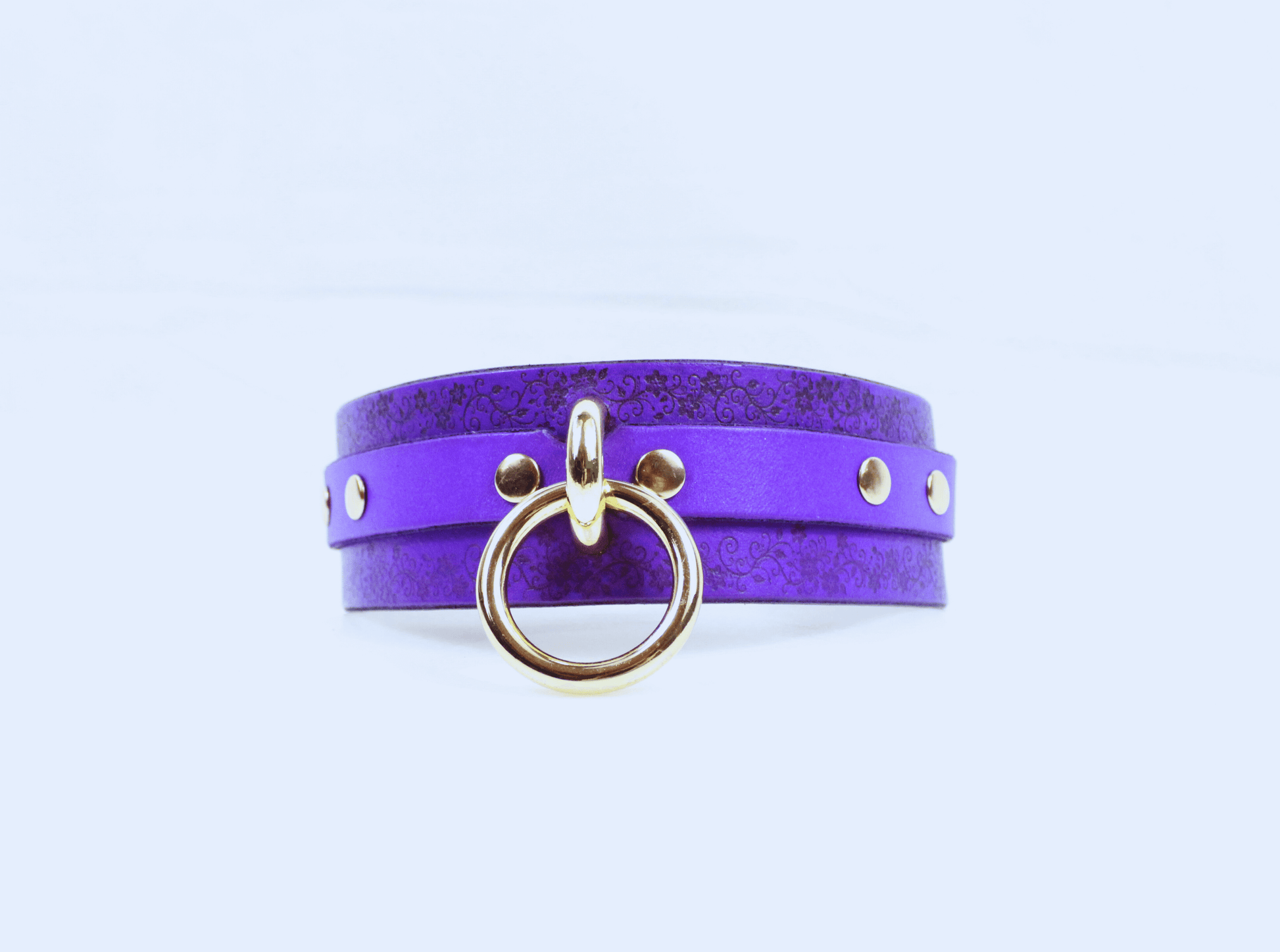 Floral Pattern Submissive Collar – Purple Leather Discreet Day Choker-3