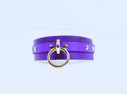 Floral Pattern Submissive Collar – Purple Leather Discreet Day Choker-3