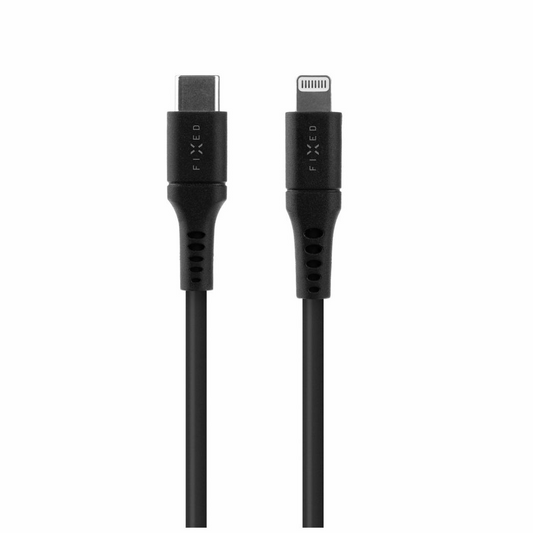 Cablu pentru incarcare si date Liquid FIXED din silicon, conectori USB-C/Lightning, suport PD, 1,2 m, MFI, negru (FIXDLS-CL12-BK)-0