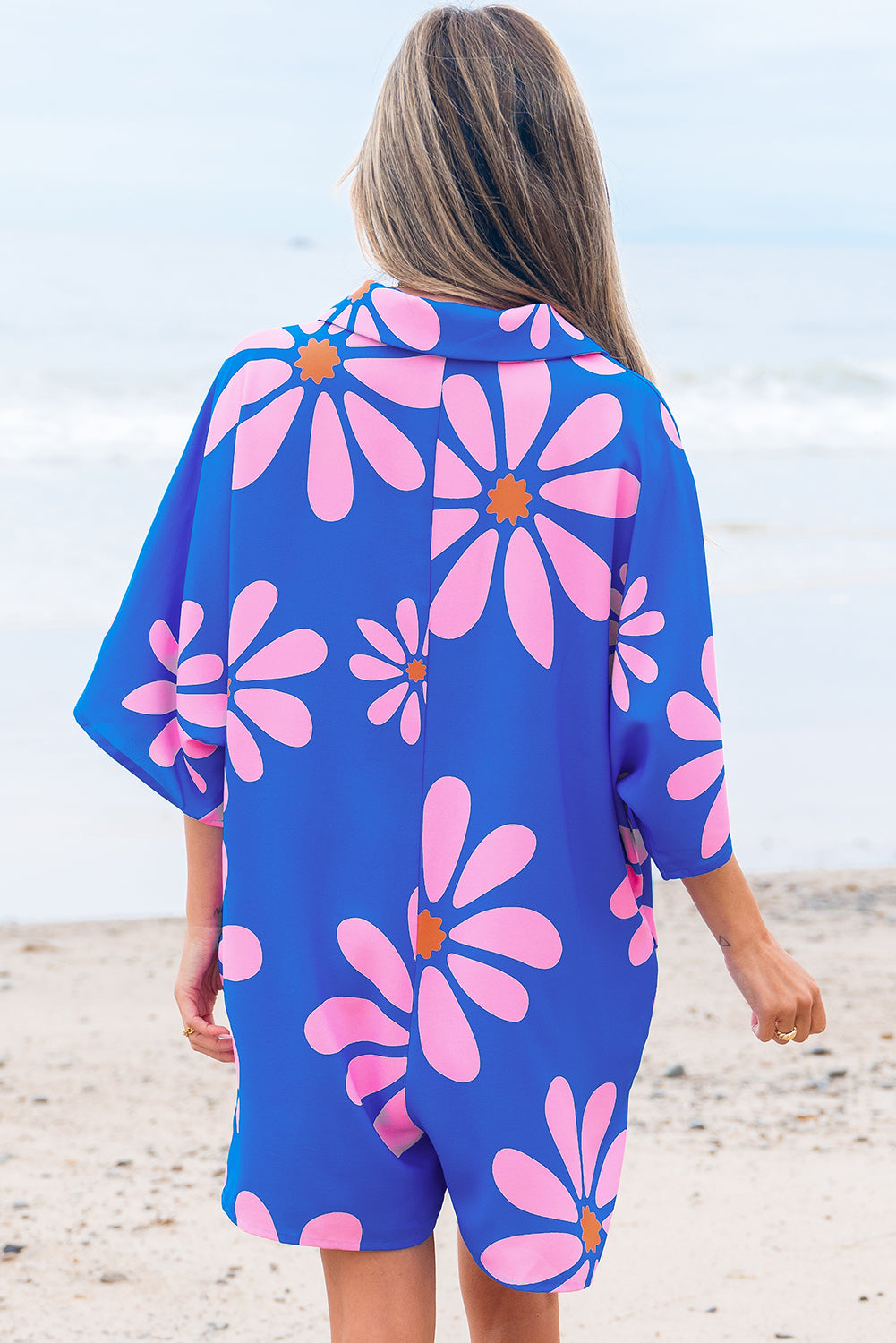 Ailany Flower Collar Button Front Loose Romper-1