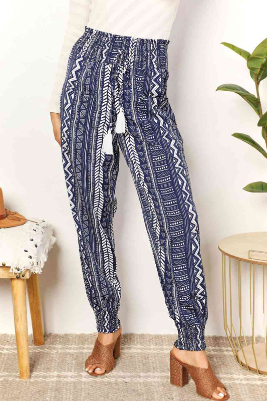 Double Take Geometric Print Tassel High-Rise Pants-0