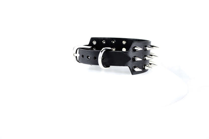Black Spiked BDSM Collar – Leather Submissive Collar with O-Ring-3