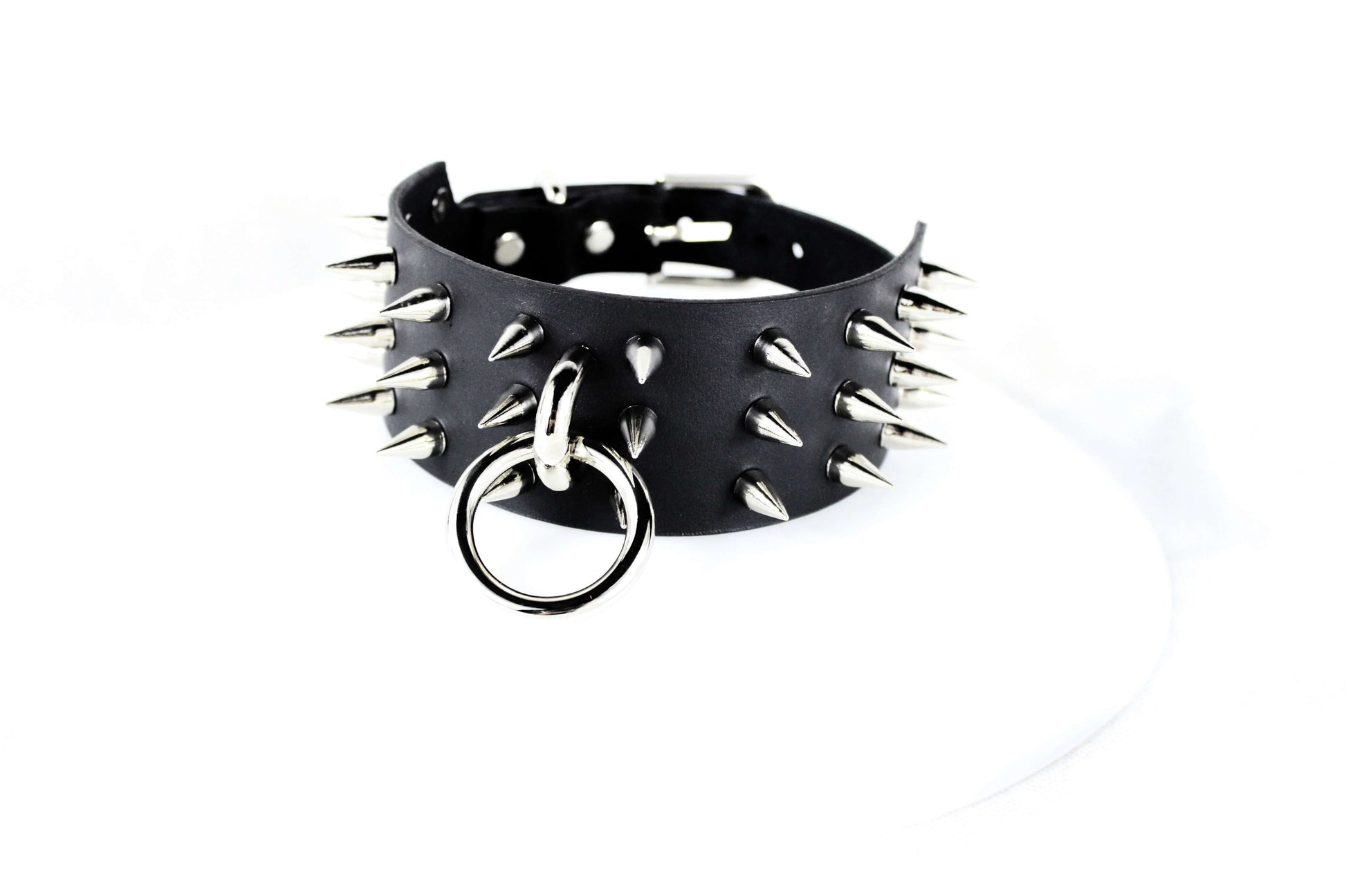 Black Spiked BDSM Collar – Leather Submissive Collar with O-Ring-0