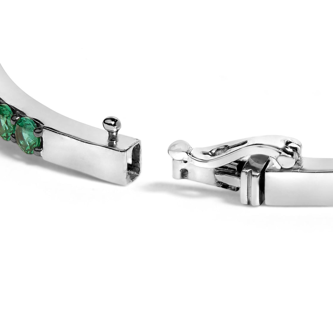 .925 Sterling Silver Created Sapphire and Emerald Semi Eternity Bangle Bracelet - 7" Inches-1