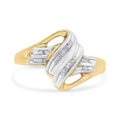 10K Yellow and White Gold 1/15 Cttw Round-Cut Diamond Bypass Ring (I2 Color, I-J Clarity)-1