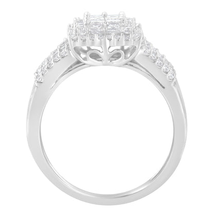 10K White Gold Diamond Cluster Ring (1 cttw, H-I Color, I1-I2 Clarity)-1