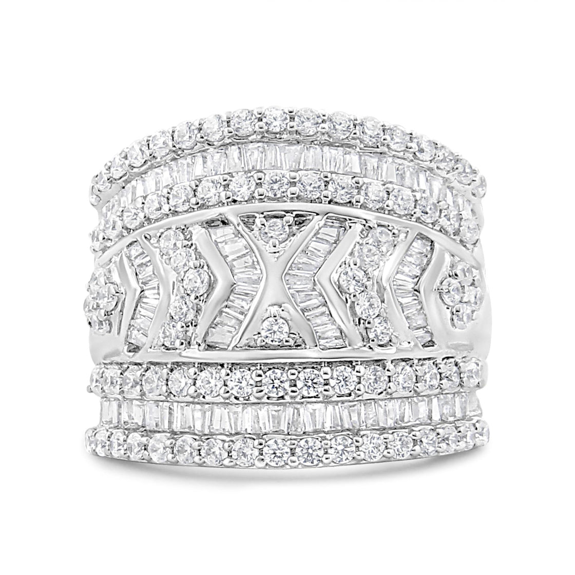 .925 Sterling Silver 2.0 Cttw Diamond Edge Multi-Row Ring Band ( J-K Color, I3 Clarity)-1