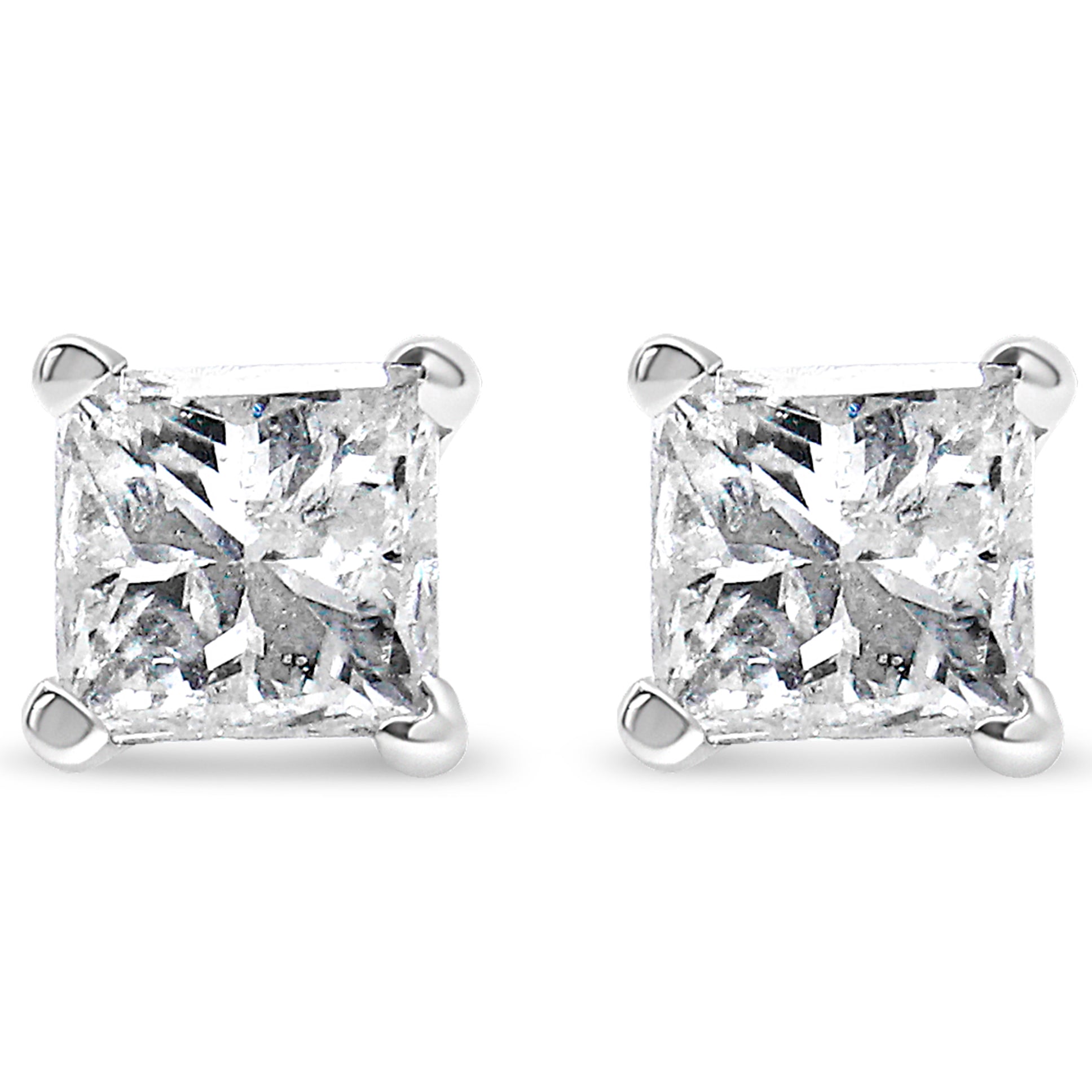 AGS Certified Princess Cut Diamond 14K Gold 4-Prong Solitaire Square Stud Earrings (L-M Color, I1-I2 Clarity)-3