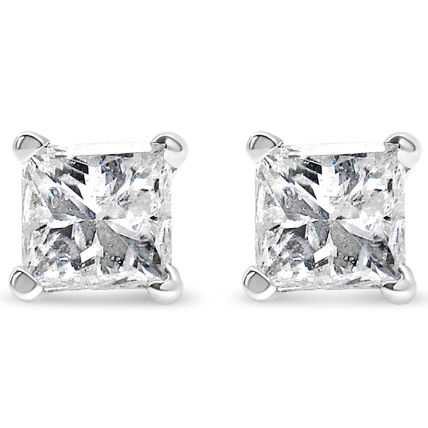 AGS Certified Princess-Cut Square Diamond 4-Prong Solitaire Stud Earrings in 14K Gold (L-M Color, I1-I2 Clarity)-2
