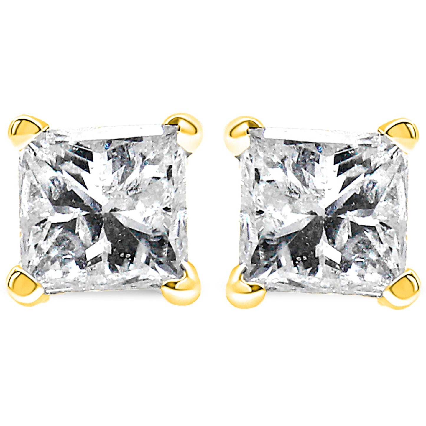 14K Yellow Gold 1/3 Cttw Princess-Cut Square Near Colorless Diamond Classic 4-Prong Solitaire Stud Earrings (J-K Color, I1-I2 Clarity)-1