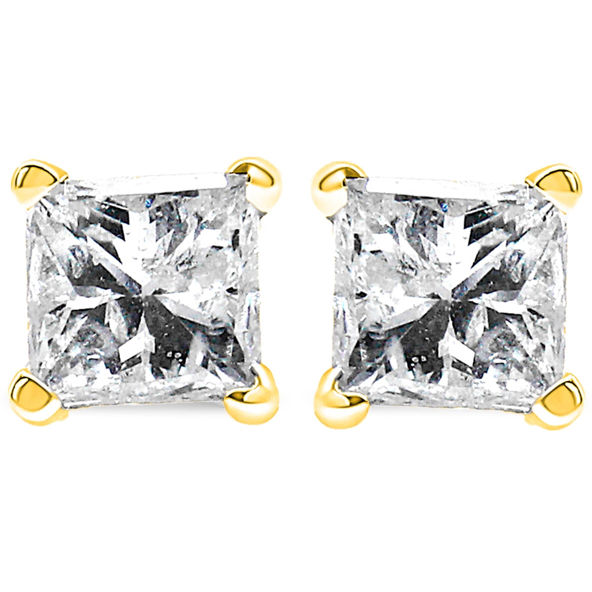 AGS Certified Princess-Cut Square Diamond 4-Prong Solitaire Stud Earrings in 14K Gold (P-Q Color, I1-I2 Clarity)-1
