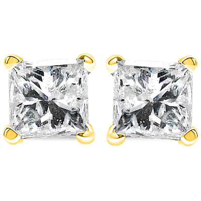 AGS Certified Princess-Cut Square Diamond 4-Prong Solitaire Stud Earrings in 14K Gold (P-Q Color, I1-I2 Clarity)-1