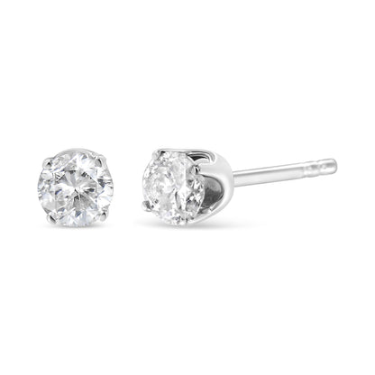 AGS Certified 14K White Gold 1.0 cttw 4-Prong Set Brilliant Round-Cut Solitaire Diamond Push Back Stud Earrings (F-G Color, I1-I2 Clarity)-1