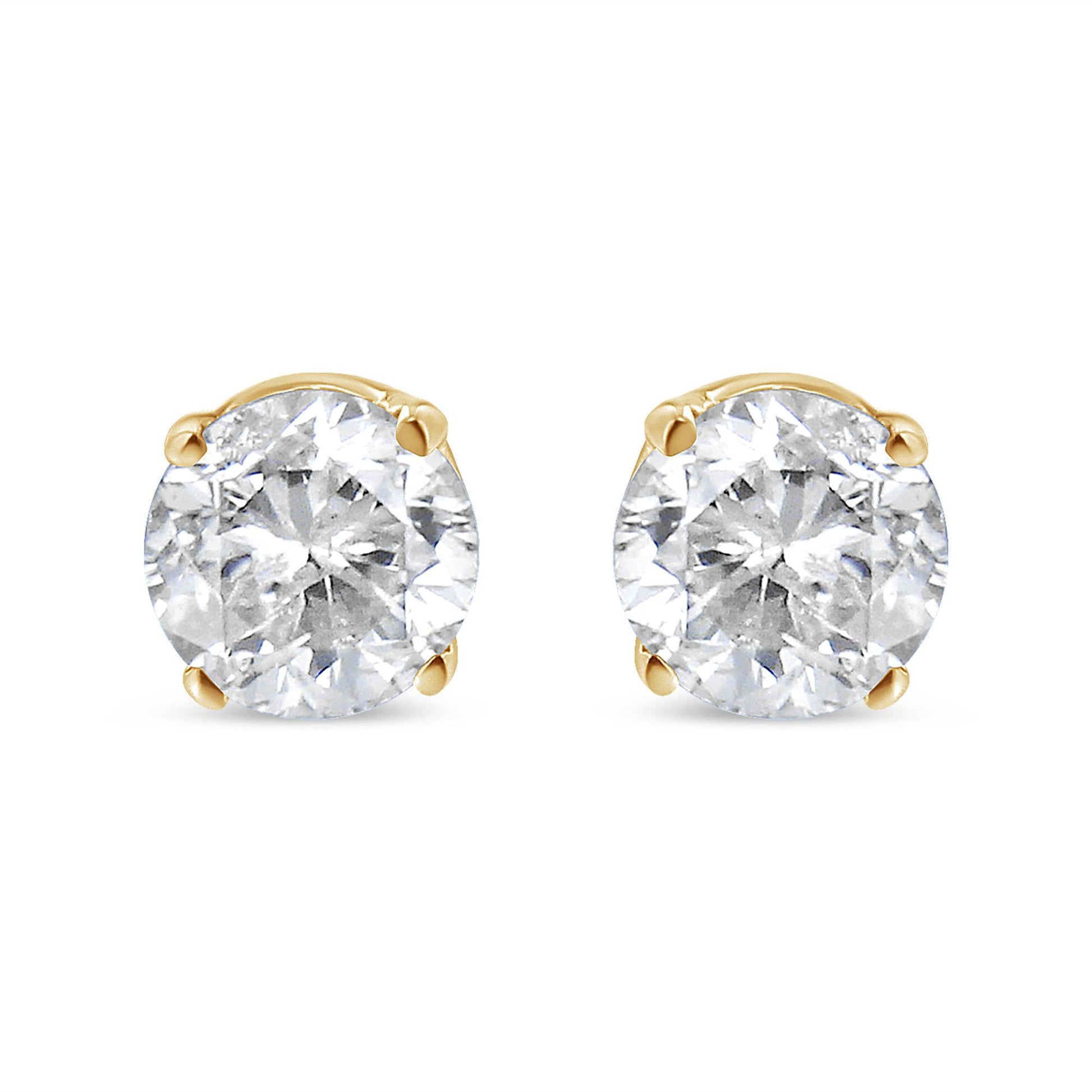 AGS Certified 14K Yellow Gold 1/2 Cttw 4 Prong Set Brilliant Round-Cut Solitaire Diamond Push Back Stud Earrings (O-P, Color, SI2-I1 Clarity)-1