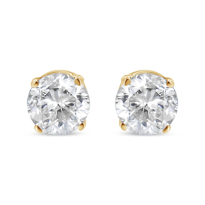 AGS Certified 14K Yellow Gold 1/2 Cttw 4 Prong Set Brilliant Round-Cut Solitaire Diamond Push Back Stud Earrings (O-P, Color, SI2-I1 Clarity)-1