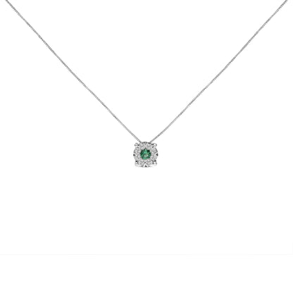 14K White Gold 3.8 MM Green Emerald and 1/3 Cttw Diamond Composite Halo 18" Pendant Necklace (F-G Color, VS2-SI1 Clarity)-1
