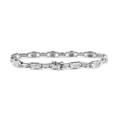 14K White Gold 1.0 Cttw Invisible Set Princess Diamond Alternating Link Tennis Bracelet (I-J Color, I1-I2 Clarity) - 7.25"-1