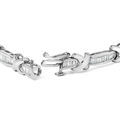 14K White Gold Baguette-Cut Diamond X-Link Bracelet (2.00 cttw, H-I Color, I1-I2 Clarity)-1