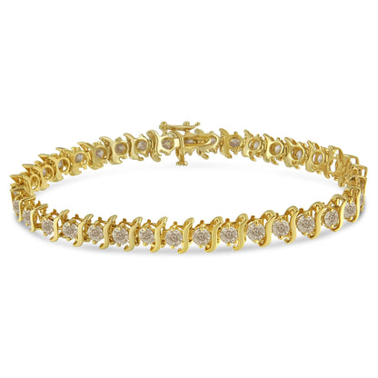 10K Yellow Gold Plated .925 Sterling Silver 7.0 cttw 2-Prong Set Round Brilliant Cut Diamond "S" Link Bracelet (J-K color, I1-I2 clarity) - 7"-1